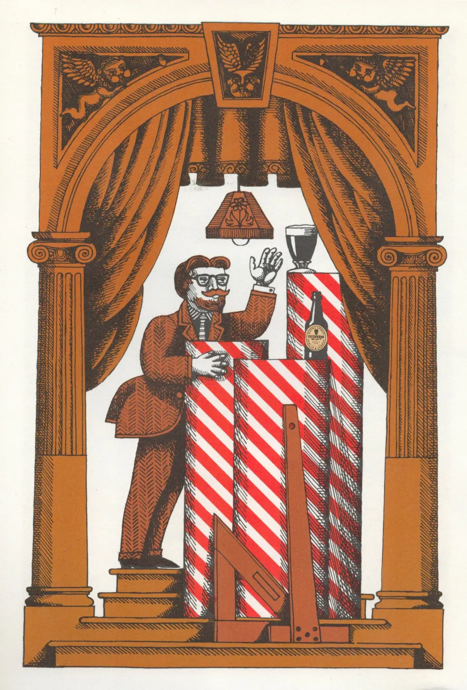 Double Sided Guinness Illustration Page 1964 "The Barber Shop"A Genuine Double Sided Lithographed