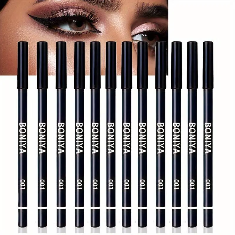 12pcs Black Eyeliner Pencils, Waterproof Long-Lasting Eye Makeup, Smudge-Proof Eyebrow Liners