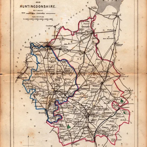 Antique Railway Map of Cambridgeshire Drawn & Engraved by John Emslie.