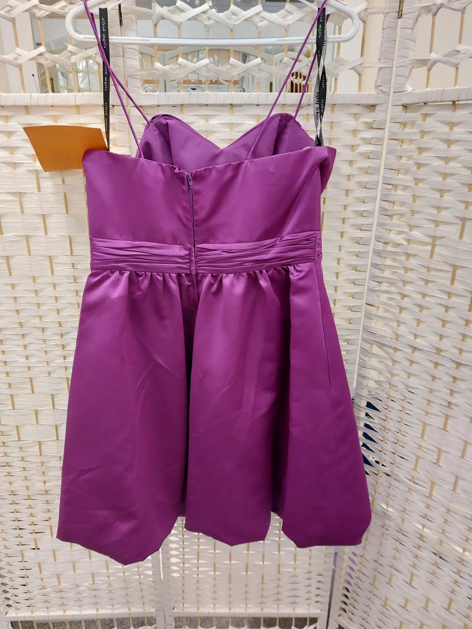 Alfred Angelo knee length satin designer dress 7202 in size 14 violet