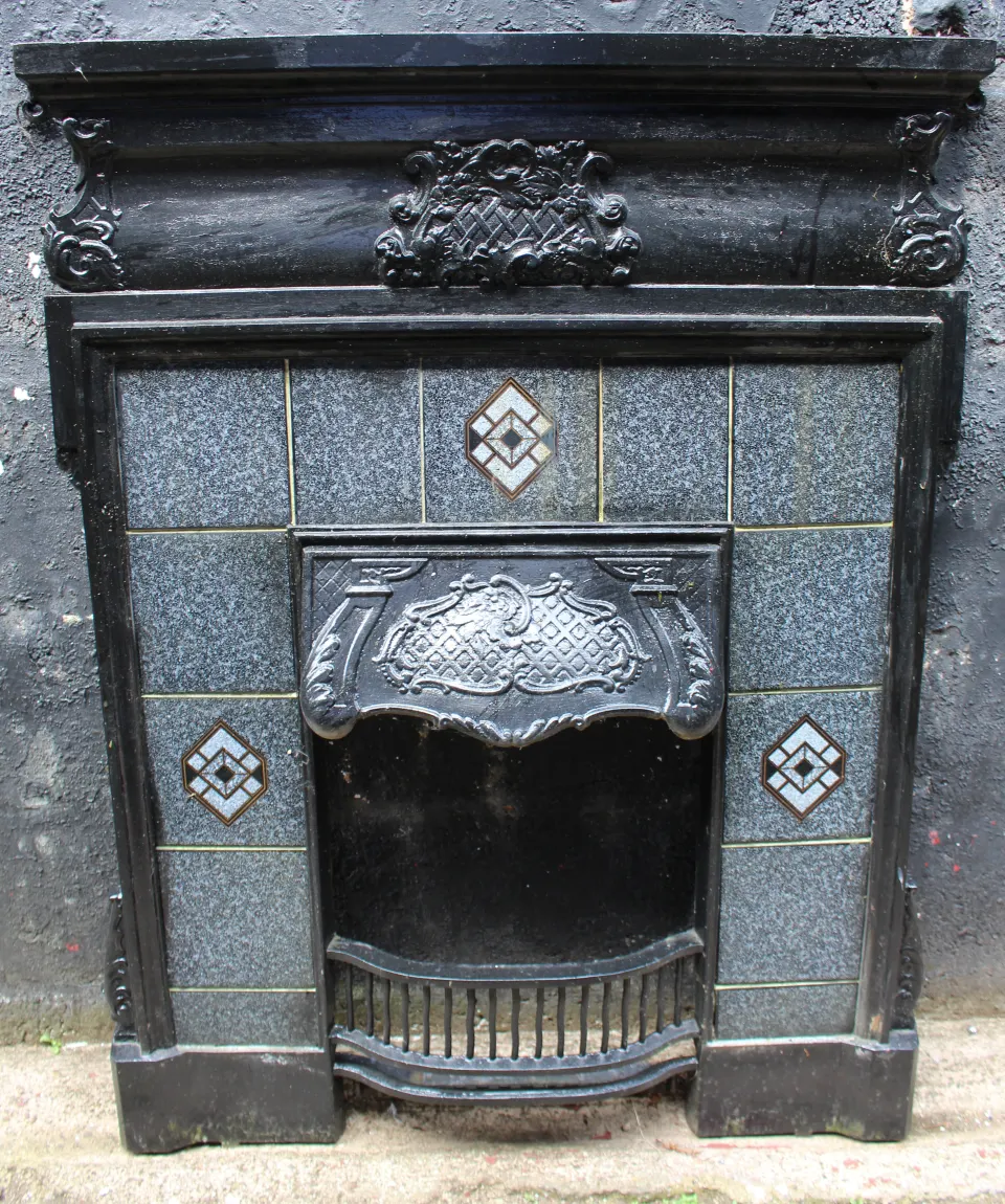Vintage Cast Iron Tile Fire Surround