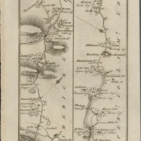 Taylor & Skinner 1777 Ireland Map Charleville Foxhall  Tipperary  Nenagh Portumna.