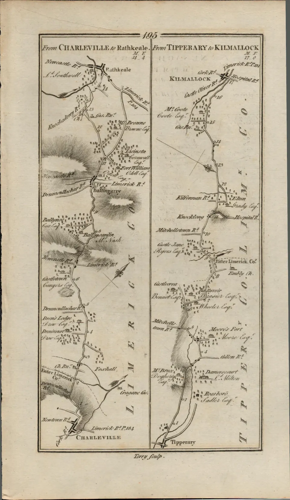 Taylor & Skinner 1777 Ireland Map Charleville Foxhall  Tipperary  Nenagh Portumna.