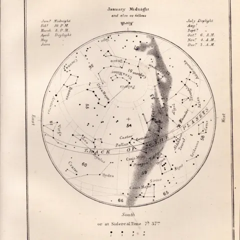 January Midnight Chart Victorian Antique 1892 Atlas of Astronomy 39.