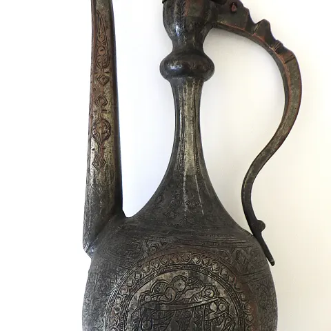 A 19th Century, Persian, Solid “Silvered” Copper AFTABA Pitcher