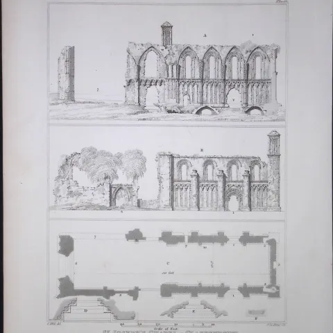 Glastonbury St Josephs Abbey 190 Years-Old Rare John Britton Antique Steel Engraving-131