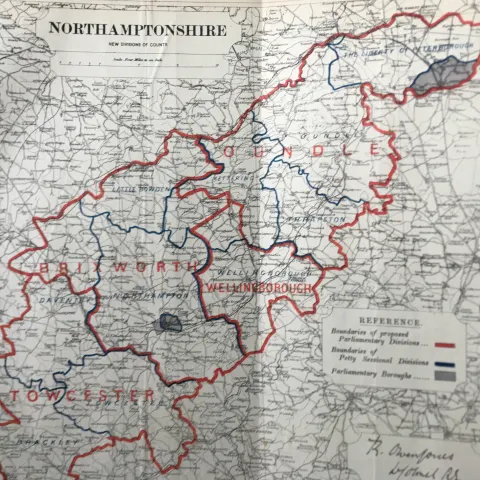 Antique 139 Years-Old Scarce Map Northamptonshire 1885 Boundary Changes.