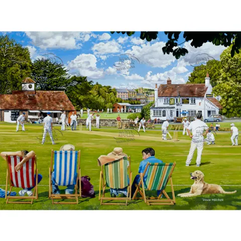 British Summer Village Green Cricket -Bowls Match Metal Wall Art