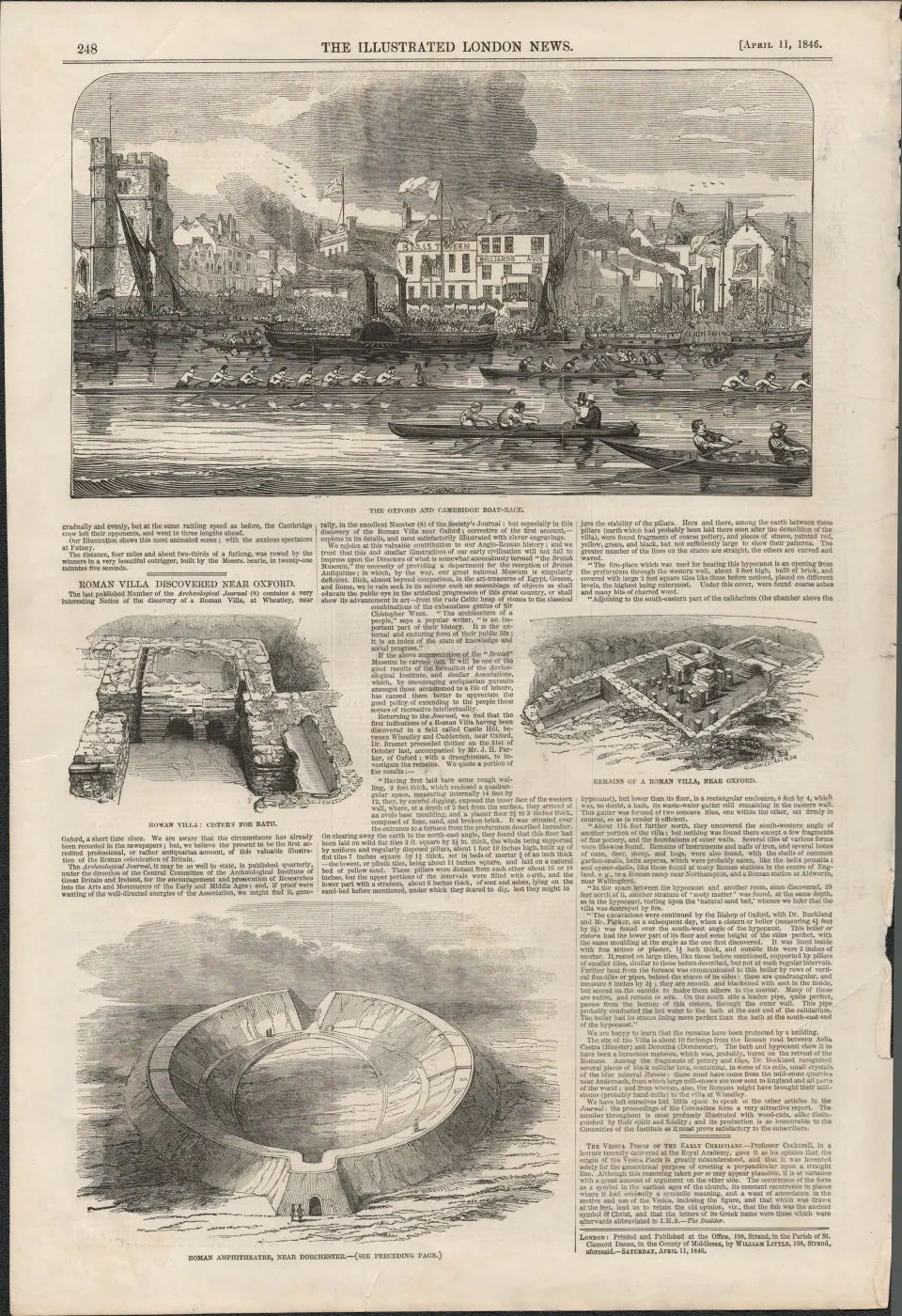 The Oxford & Cambridge Boat Race 1846 Antique Illustration