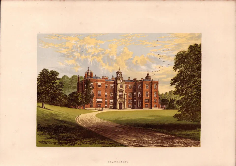 Beaudesert Warwickshire Gilt-Edge Victorian Coloured Antique Book Plate.