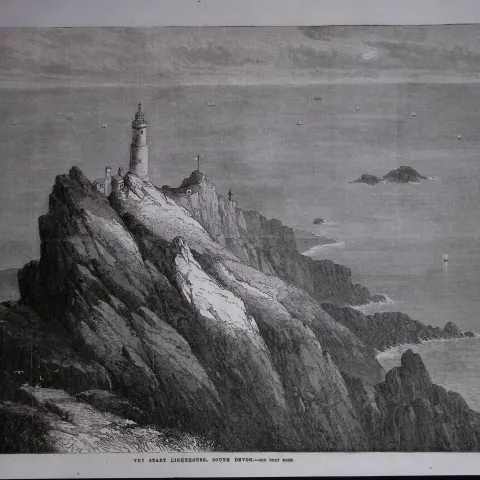 Start Point Lighthouse South Devon 1868  Antique Woodcut Engraving.