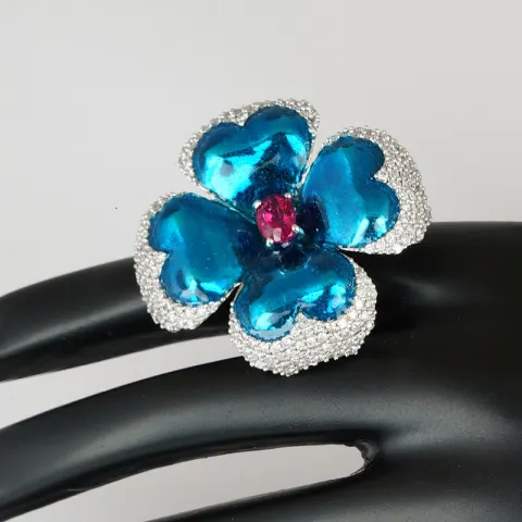 14 K / 585 White Gold Designer Ruby ( GIA Certified ) & Diamond Ring with Blue Enamel