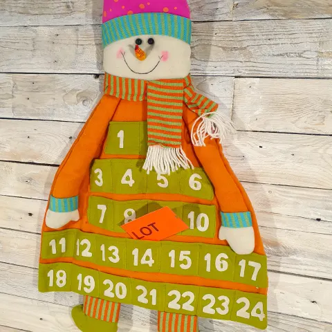 3D Fabric Luxury Snowman advent calendar. 70cm x 44cm