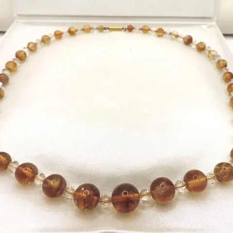 Vintage Citrine & Rock Crystal Necklace With Gift Pouch