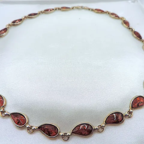 Sterling Silver Amber Necklace New With Gift Box