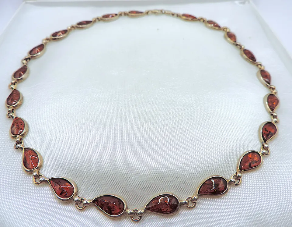 Sterling Silver Amber Necklace New With Gift Box