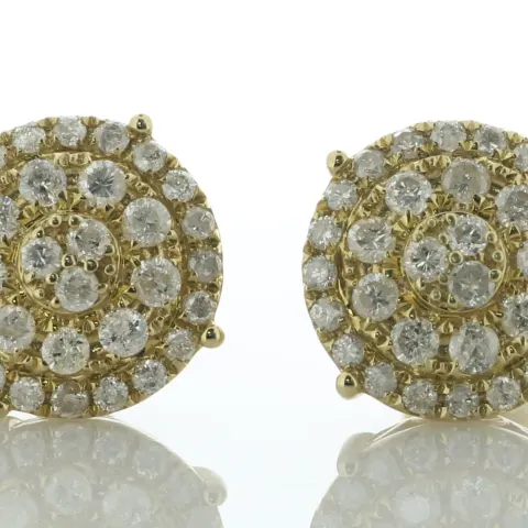 9ct Yellow Gold Round Cluster Diamond Stud Earring 1.35 Carats