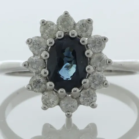 9ct White Gold Three Stone Oval Sapphire And Diamond Ring (S0.94) 0.40 Carats