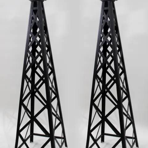 Pair of Black & Gold Metal Architectural Obelisks