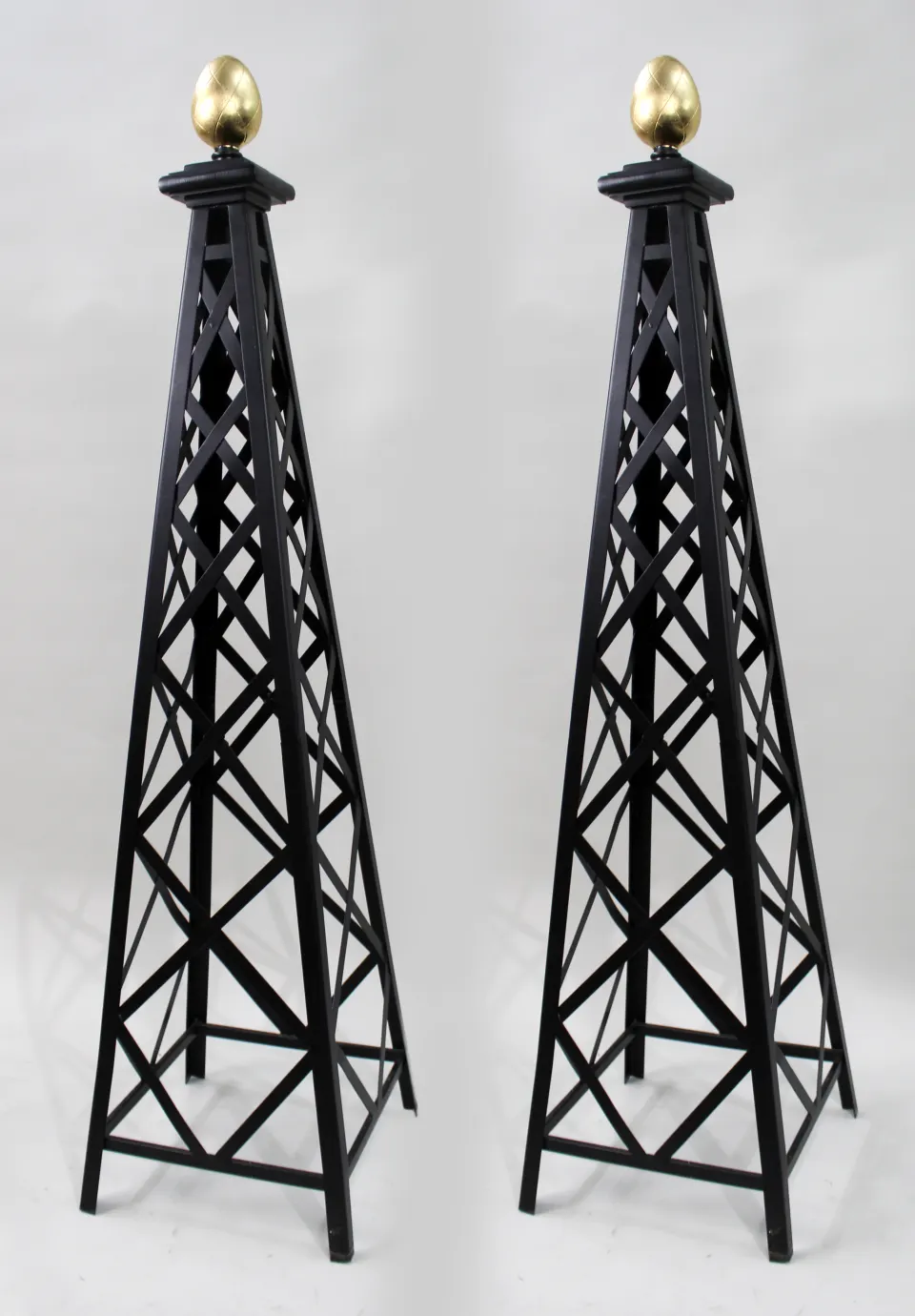 Pair of Black & Gold Metal Architectural Obelisks
