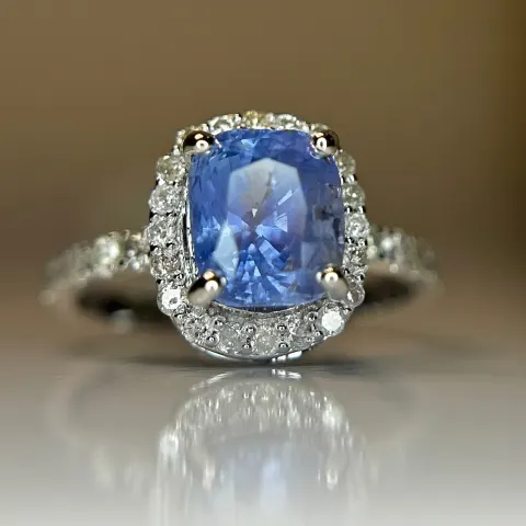 2.74 CT  Unheated/Untreated  Ceylon Cornflour Blue Sapphire  Diamonds & 18k Gold