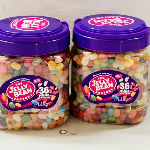 2 x The Jelly Bean Factory Huge Flavours 1.4Kg New Sealed Tubs BBE 4/25
