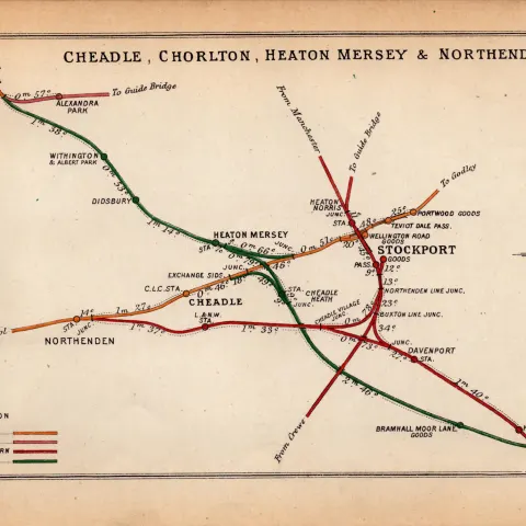 Cheadle Chorlton Heaton Massey Northenden Antique Railway Diagram-149.