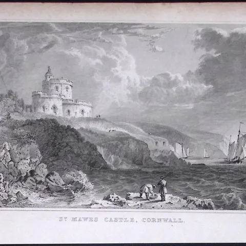 Cornwall St Mawes Castle Antique 193 Years-Old Steel-Engraving-37