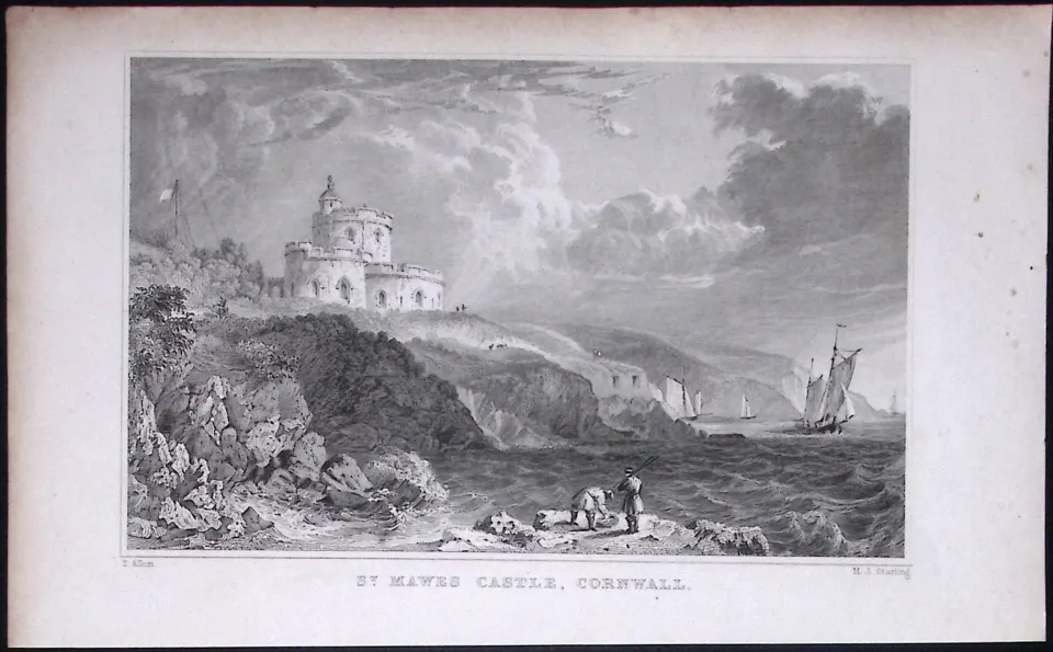Cornwall St Mawes Castle Antique 193 Years-Old Steel-Engraving-37
