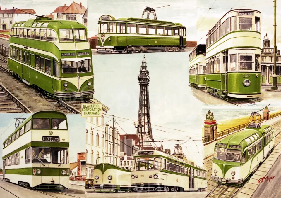 Blackpool Trams Though The Years Vintage Transport of The Past Metal Wall Art