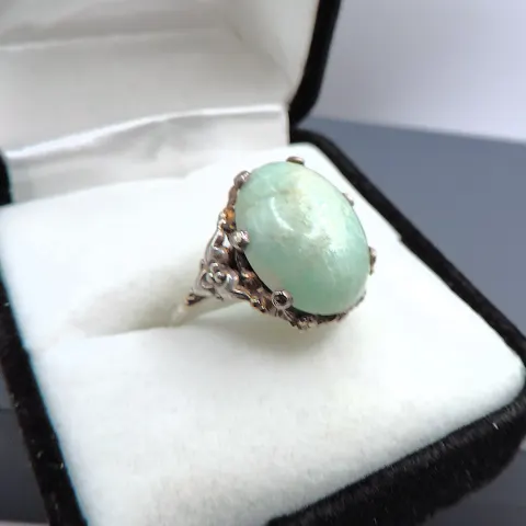 Artisan Sterling Silver Cabochon Amazonite Ring With Gift Pouch