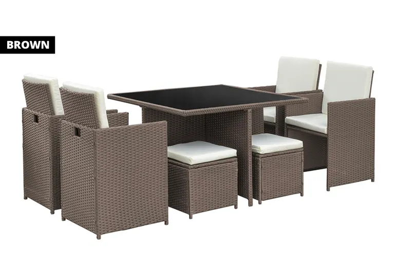 5 x 8-Seater Monument Rattan Cube Garden Furniture Dining Set - Brown  