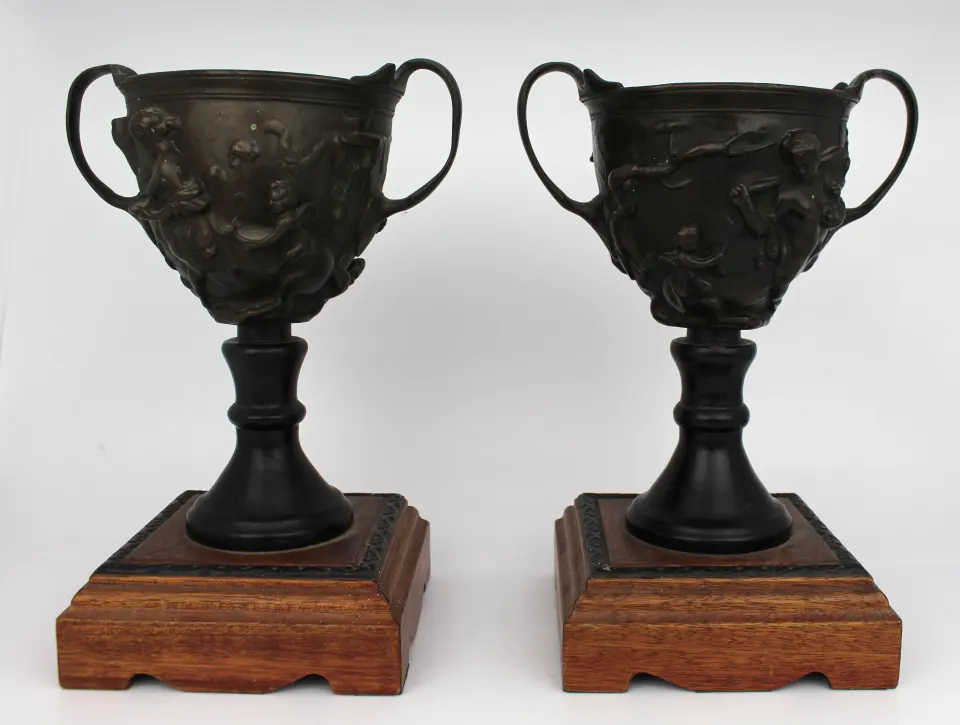 Pair of Grand Tour Bronze Two Handled Urns