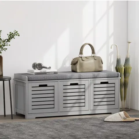 Storage Bench With Drawer Compartments & Cushioned Seat