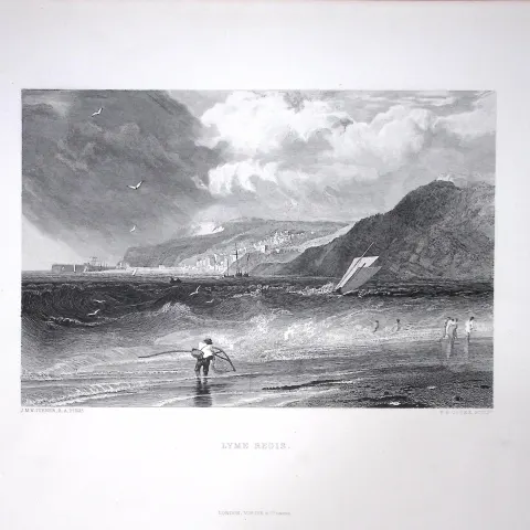 J.M.W Turner View of Lyme Regis Dorset Antique Steel Engraving-114-TR