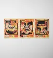 Shepard Fairey(b 1970)Rare Complete Andre Face Collage Tryptich, Signed 2016, Obey Giant. Street Art