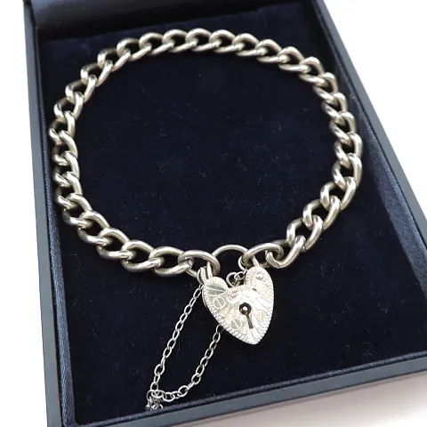  Vintage Sterling Silver Chain Link Padlock Bracelet 19 grams With Gift Box