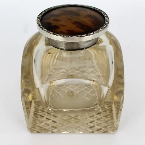 Fine Antique Large Cut Glass Silver Mounted Inkwell