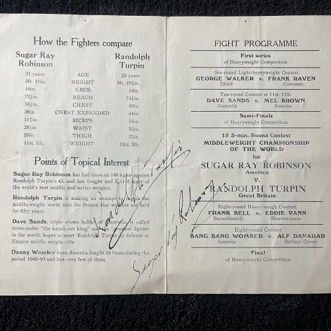 A Souveneir Boxing Programme From 1951 Signed By Sugar Ray Robinson and Opponent Randolph Turpin