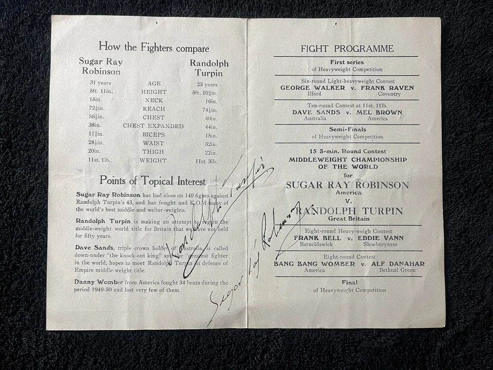A Souveneir Boxing Programme From 1951 Signed By Sugar Ray Robinson and Opponent Randolph Turpin