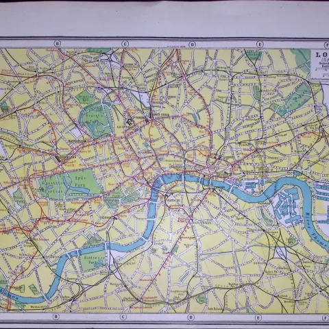 Detailed Plan of London Railways Antique 1922 Coloured Map-68.