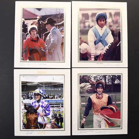 Horse racing photos bearing original signatures.