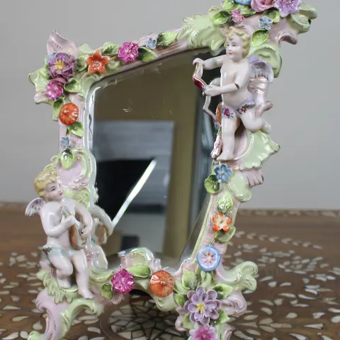 Vintage Dresden Porcelain Vanity Mirror