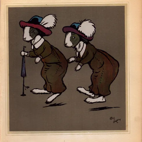 Cecil Aldin Merry Party Rare Antique Book Plate “Ladies Bunnies & Their Hats”.