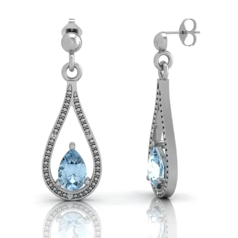 9ct White Gold Diamond And Blue Topaz Earring 0.02