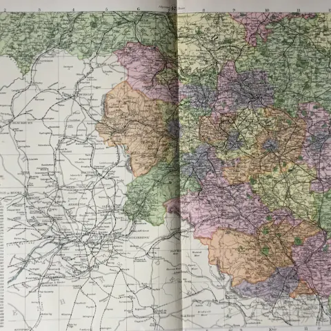 Coloured Antique Large Map Yorkshire South West  GW Bacon 1904