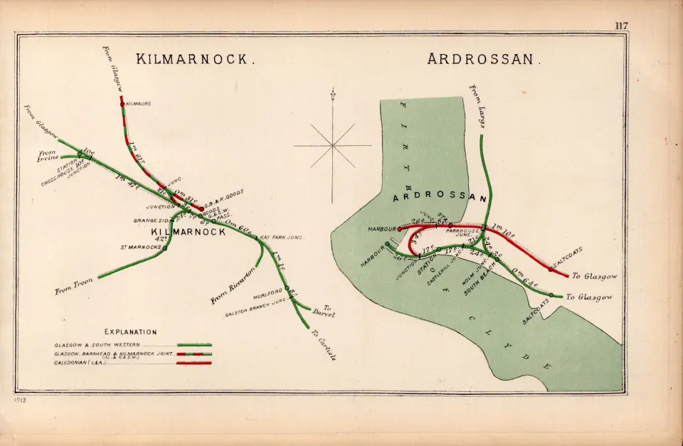 Kilmarnock & Ardrossan Scotland Antique Railway Junction Diagram-117.