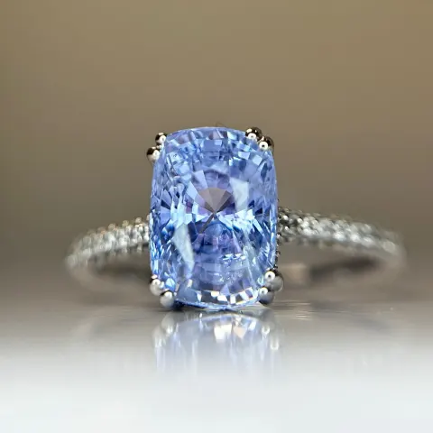 2.79CT Unheated/Untreated  Ceylon Cornflour Blue Sapphire  Diamonds & 18k Gold