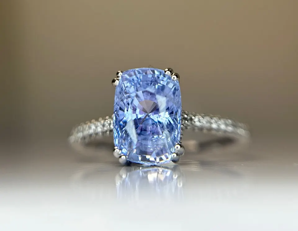 2.79CT Unheated/Untreated  Ceylon Cornflour Blue Sapphire  Diamonds & 18k Gold