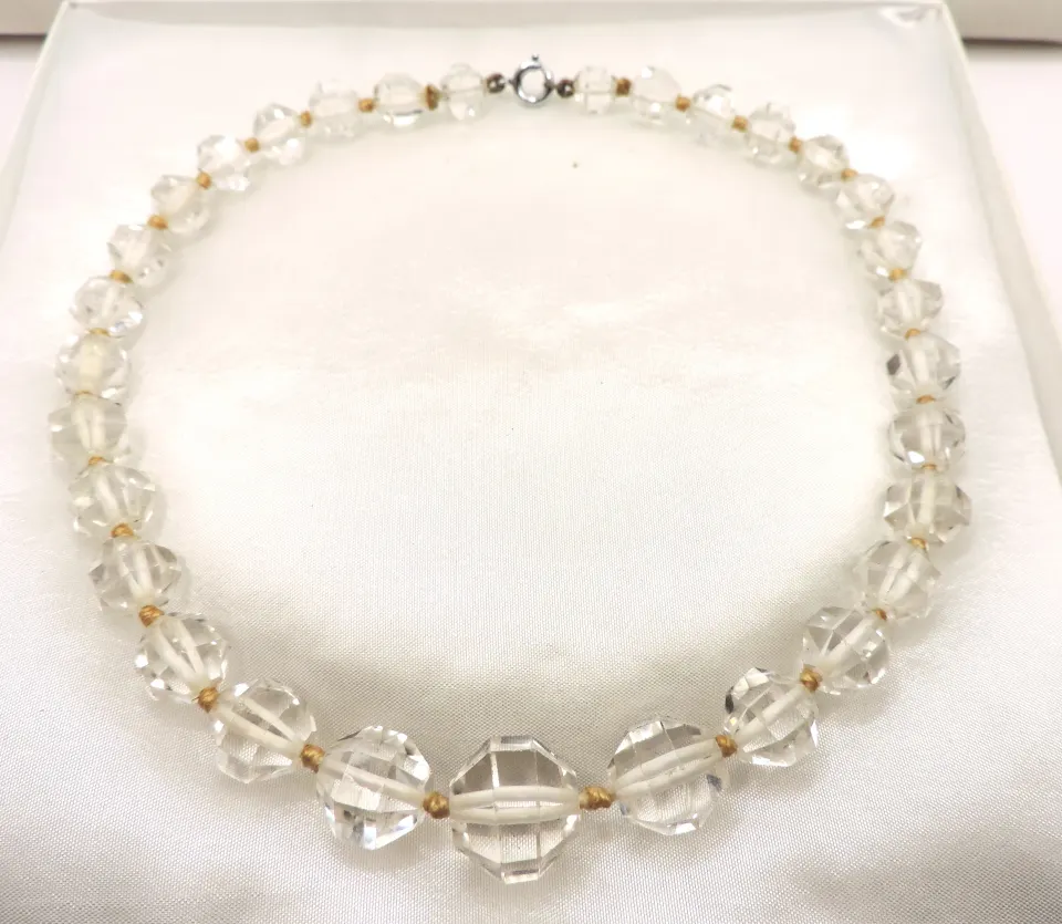 Art Deco Chunky Facet Cut Rock Crystal Necklace Circa 1930's